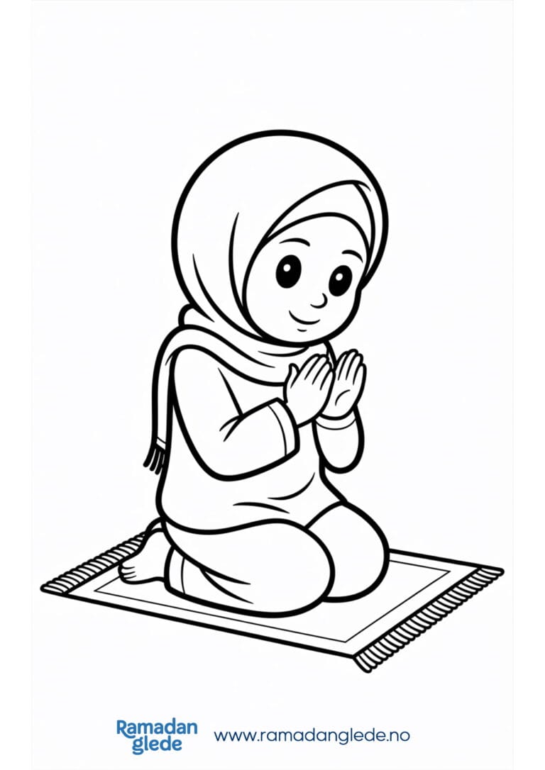 Fargeleggingsark: Bønn i Ramadan fargeark for barn