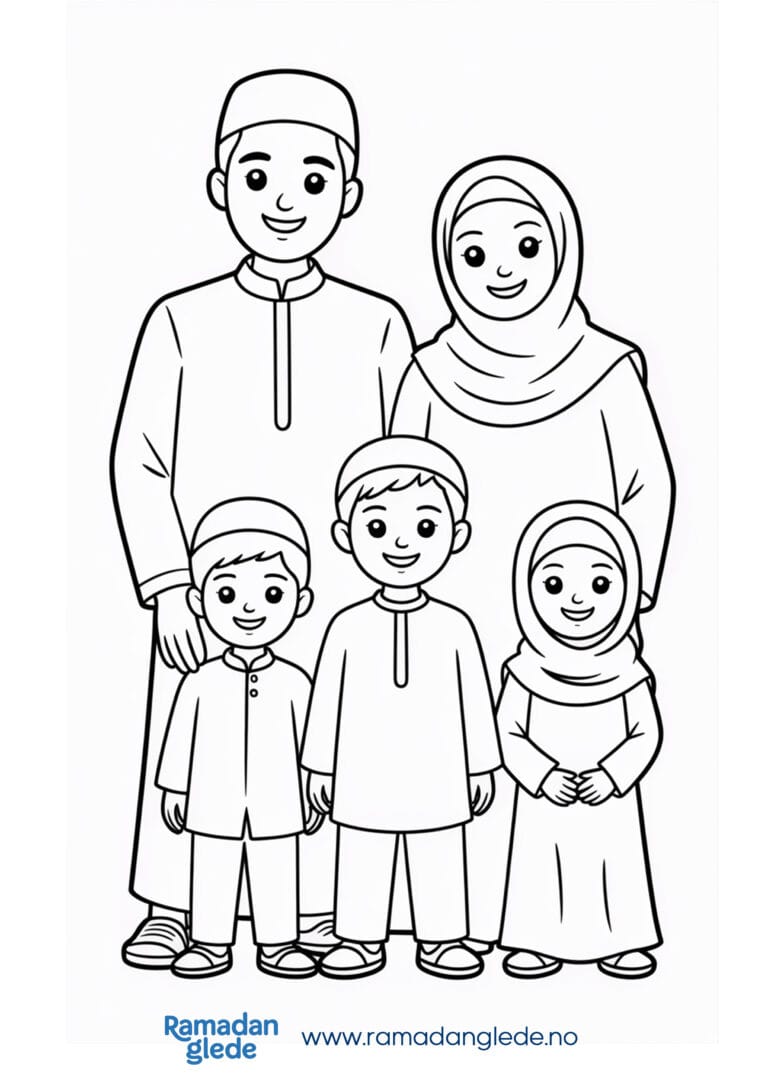 Fargeleggingsark: Familie i Ramadan fargeark for barn