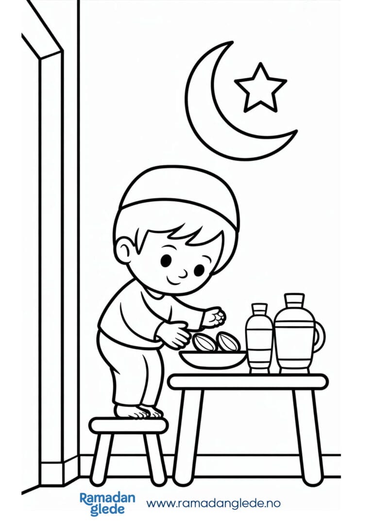 Fargeleggingsark: Hjelpe hjemme i Ramadan fargeark for barn